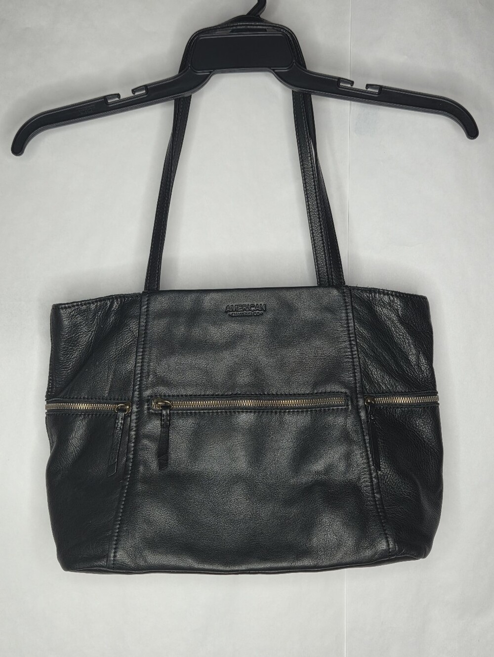 American Leather Black Shoulder Tote with Gold Zippers - Picture 14 of 14